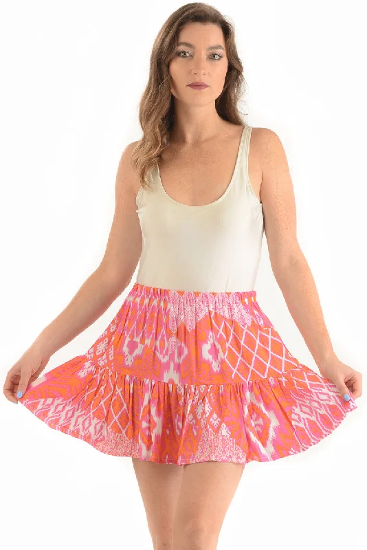 women's elastic waist skirtsBoho Skirt / Flamingo