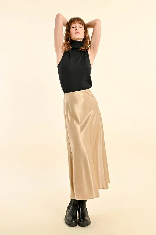 women's high-waisted skirtsGold Satin Skirt