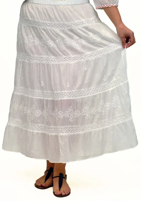 women's lightweight evening skirtsLa Cera Plus Size Embroidery Detail Peasant Skirt