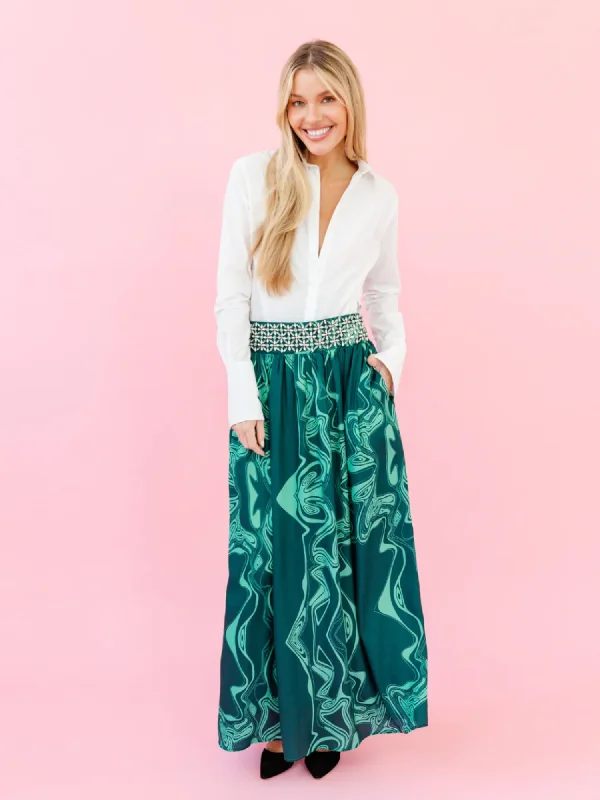 women's stretchy maxi skirts for dancingLilian Skirt in Emerald Marble