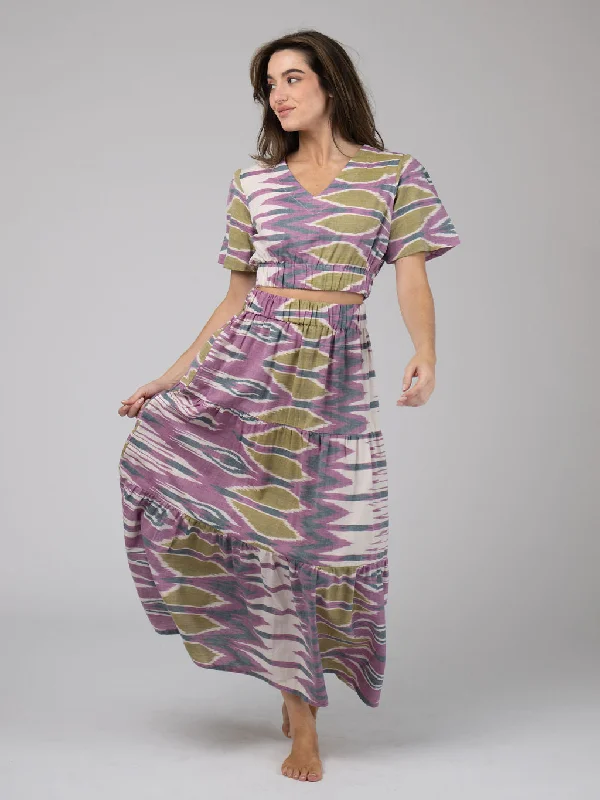 women's flowy midi skirts with pocketsThe Abby Skirt | Eco Purple Ikat