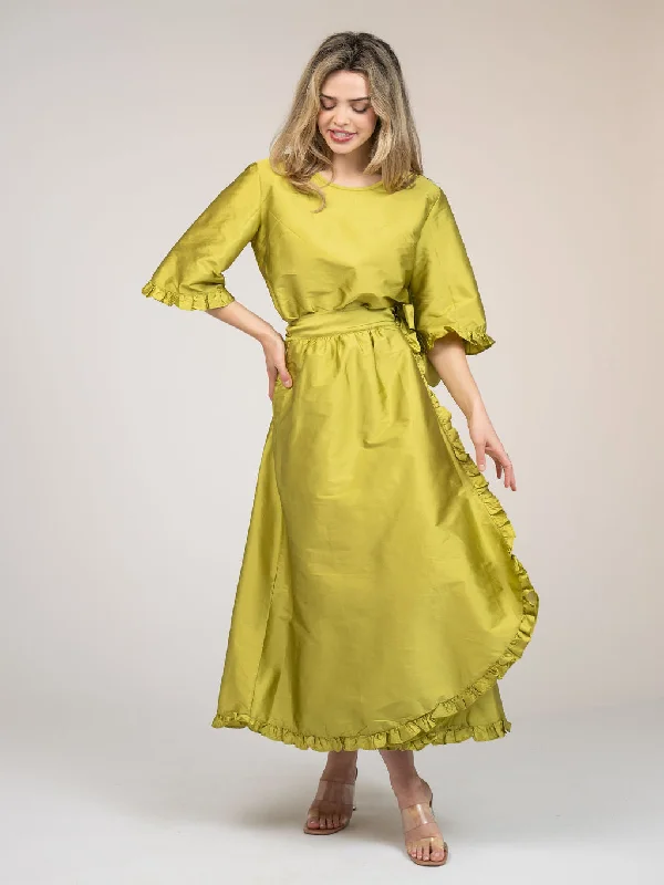 women's travel-friendly cocktail skirtsThe Waverly Skirt | Chartreuse Taffeta