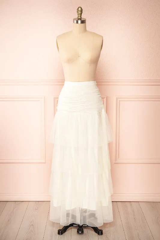 women's velvet mini skirtsCoralie | Ivory High-Waisted Tiered Tulle Skirt