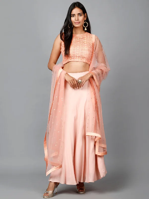 women's mini skirtsMiracolos By Ruchi's Elegant Peach Colored Crop top & Flare Skirt - Rent