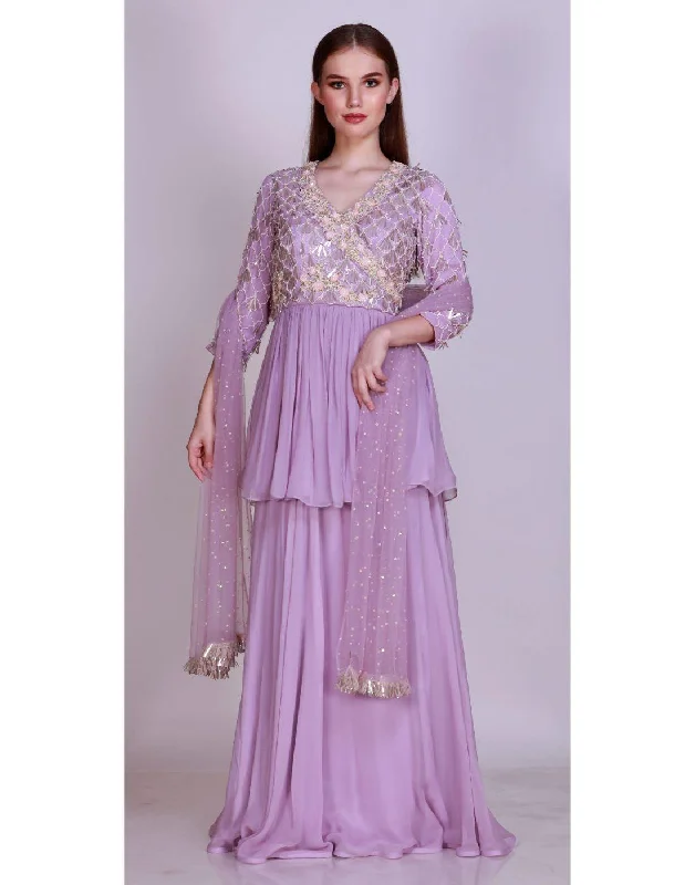 women's maxi skirtsLabel Nayna Kapoor's Rent Embroidered Overlap Kurta With Circular Skirt & Dupatta