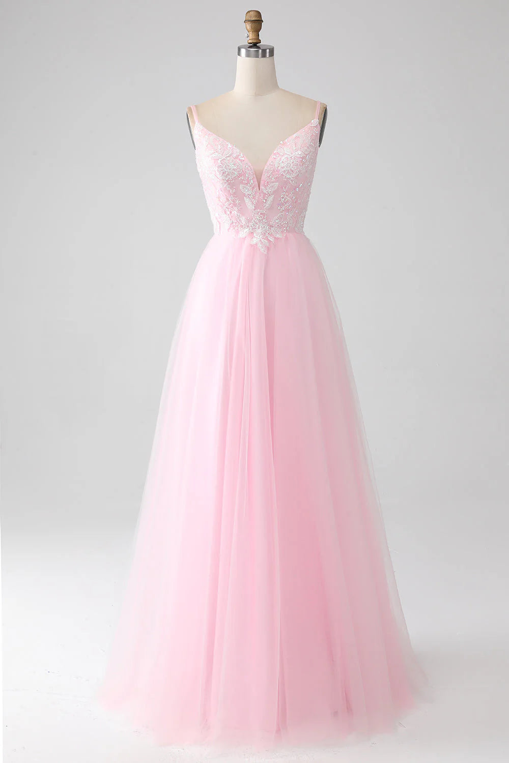 A-line prom dressesAmzcw Light Pink A-Line Spaghetti Straps Sequins Prom Dress with Beading prom dresses shops